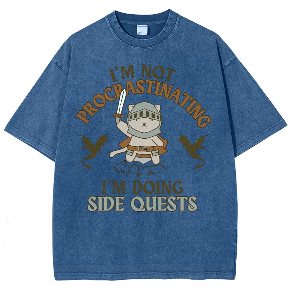 "I'm Not Procrastinating, I'm Doing Side Quests" Cat Washed T-Shirt