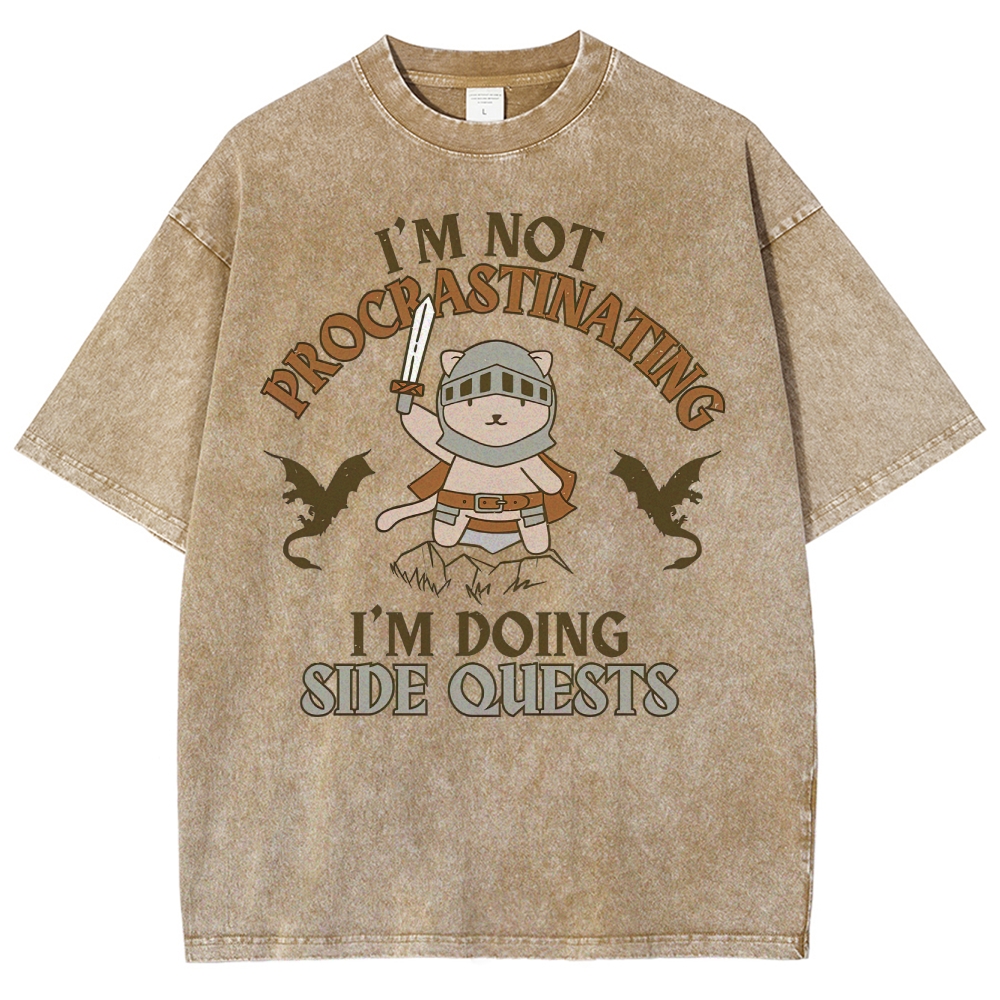 "I'm Not Procrastinating, I'm Doing Side Quests" Cat Washed T-Shirt