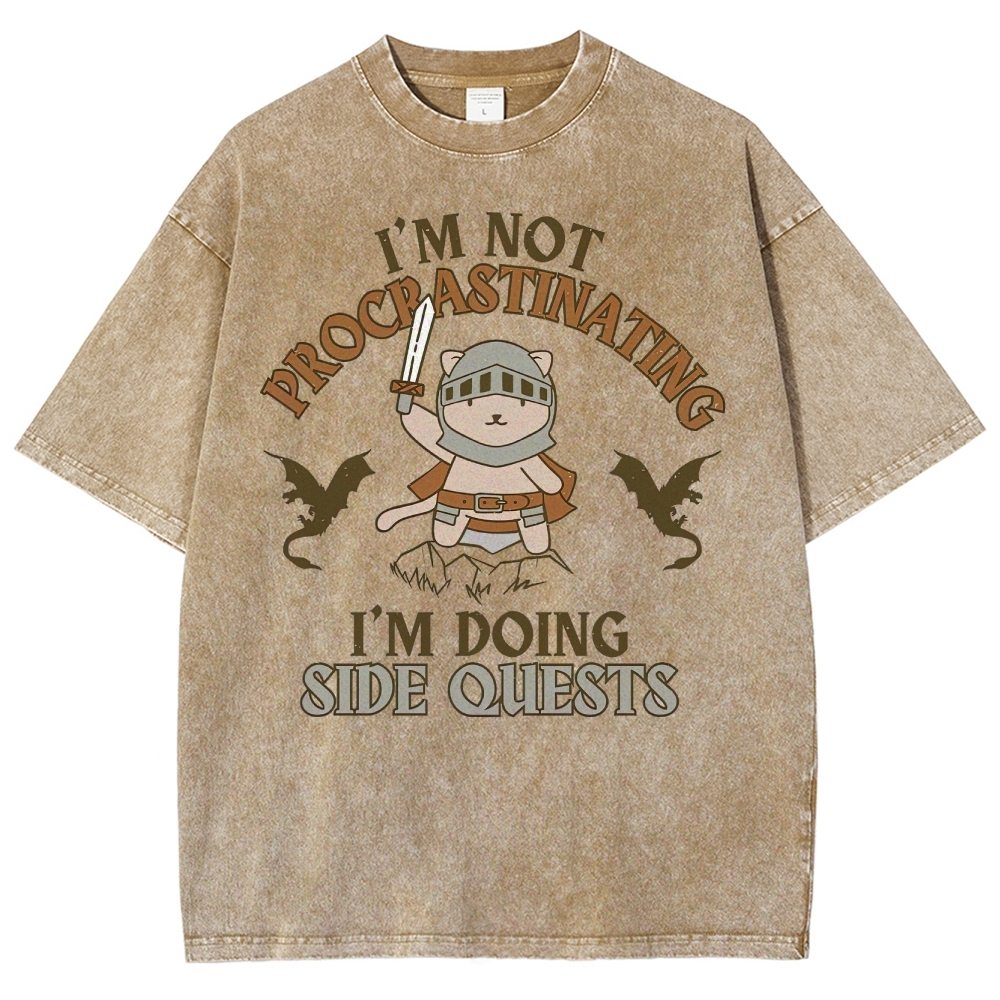 "I'm Not Procrastinating, I'm Doing Side Quests" Cat Washed T-Shirt