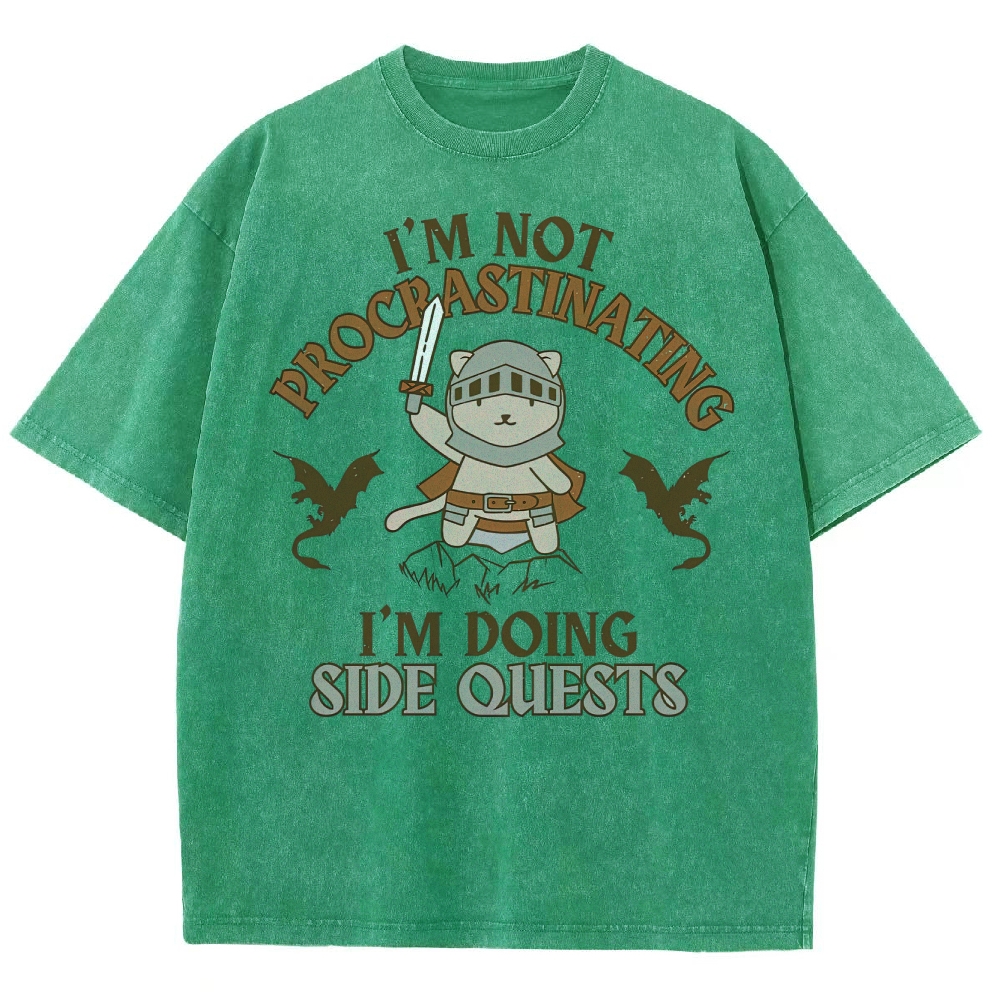 "I'm Not Procrastinating, I'm Doing Side Quests" Cat Washed T-Shirt