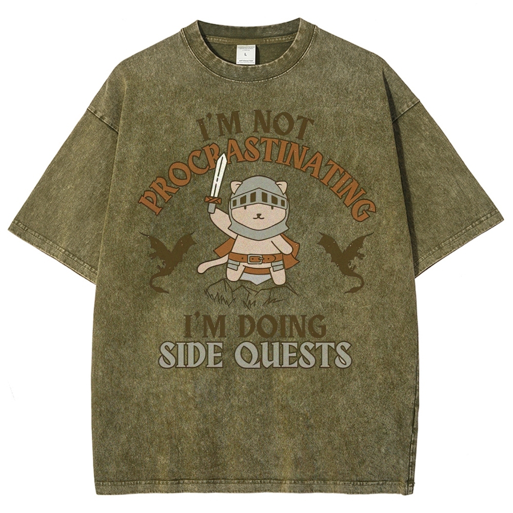 "I'm Not Procrastinating, I'm Doing Side Quests" Cat Washed T-Shirt