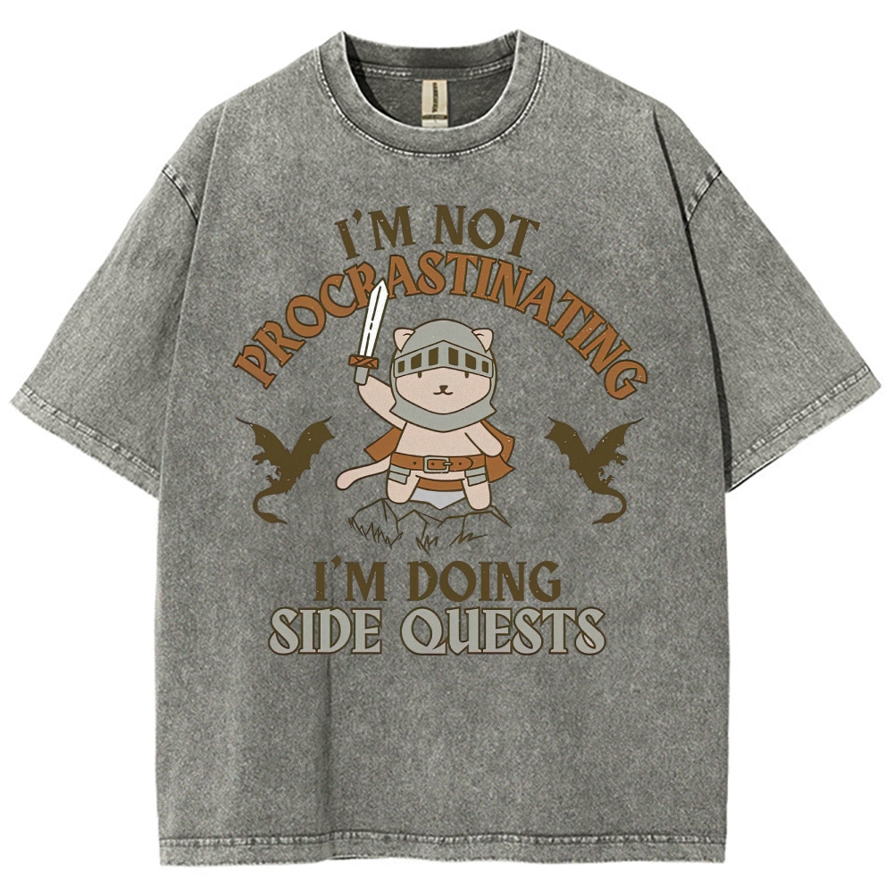 "I'm Not Procrastinating, I'm Doing Side Quests" Cat Washed T-Shirt