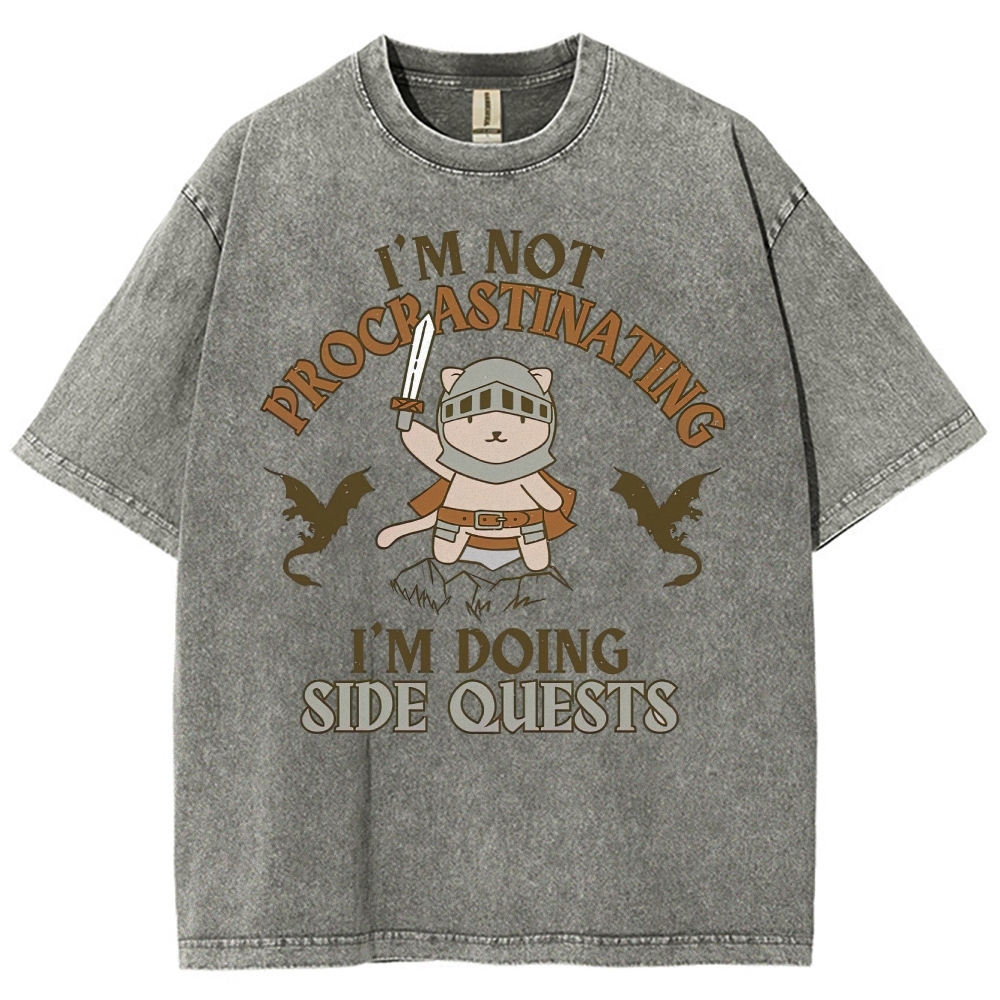 "I'm Not Procrastinating, I'm Doing Side Quests" Cat Washed T-Shirt