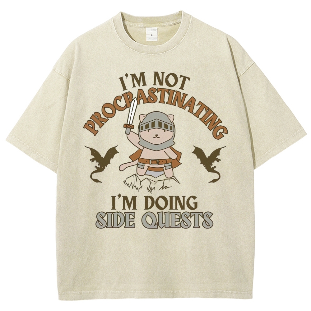 "I'm Not Procrastinating, I'm Doing Side Quests" Cat Washed T-Shirt