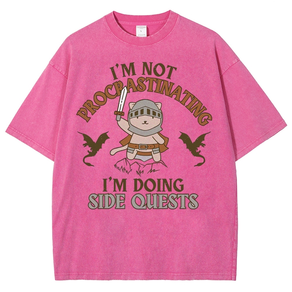 "I'm Not Procrastinating, I'm Doing Side Quests" Cat Washed T-Shirt