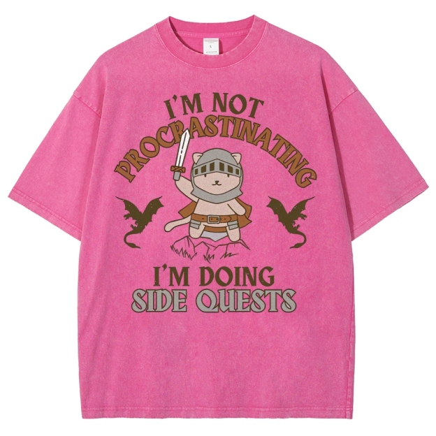 "I'm Not Procrastinating, I'm Doing Side Quests" Cat Washed T-Shirt