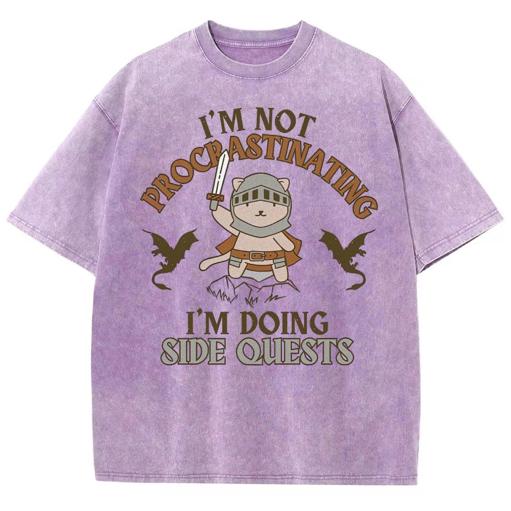 "I'm Not Procrastinating, I'm Doing Side Quests" Cat Washed T-Shirt