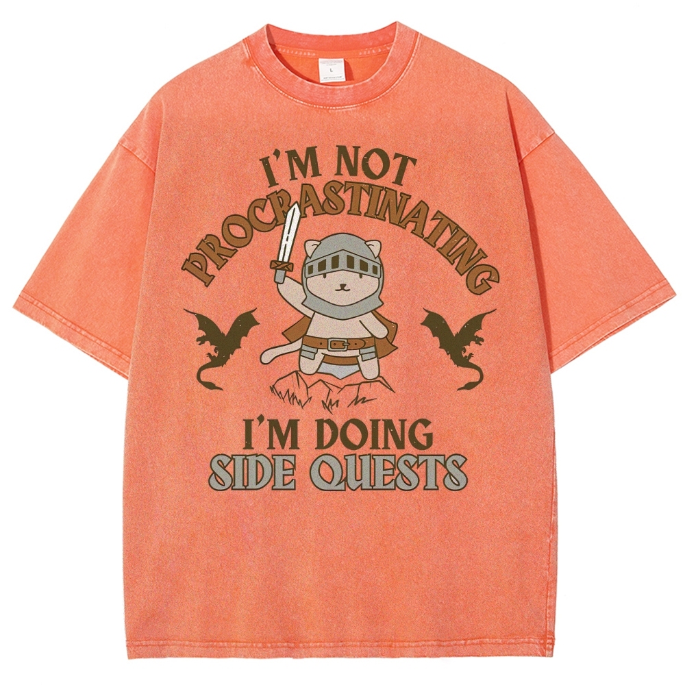"I'm Not Procrastinating, I'm Doing Side Quests" Cat Washed T-Shirt