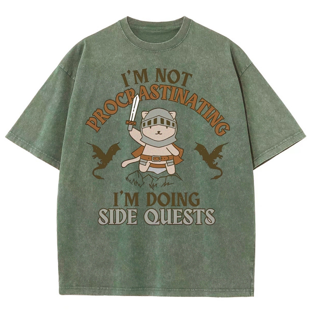 "I'm Not Procrastinating, I'm Doing Side Quests" Cat Washed T-Shirt