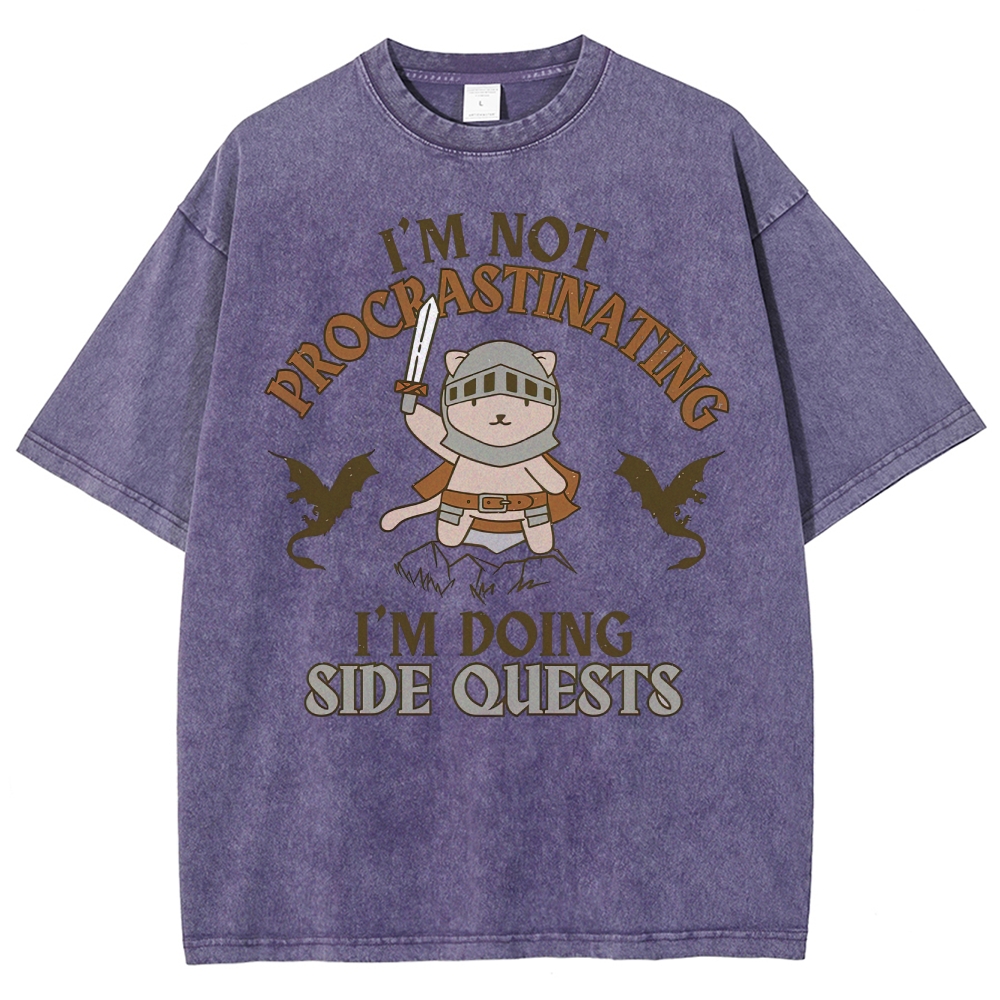 "I'm Not Procrastinating, I'm Doing Side Quests" Cat Washed T-Shirt