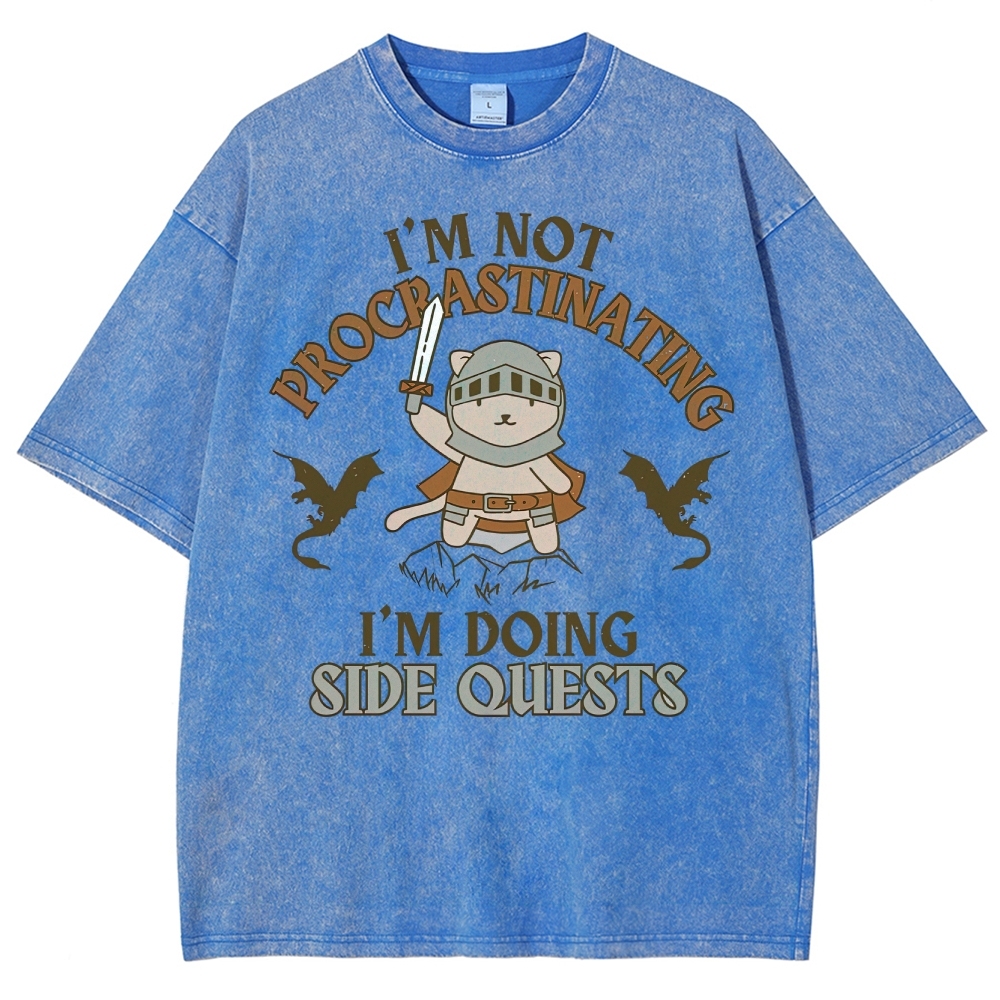 "I'm Not Procrastinating, I'm Doing Side Quests" Cat Washed T-Shirt