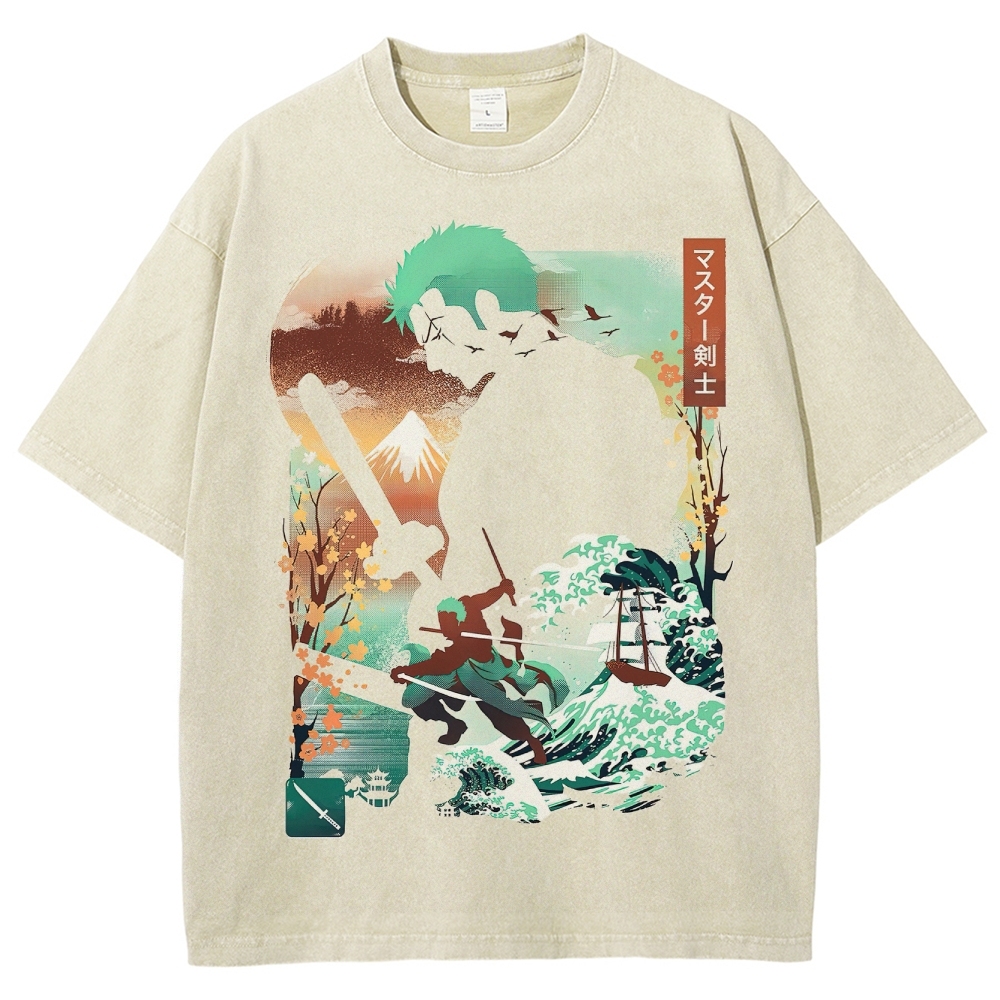 Master Swordsman Ukiyo-e Collage Washed T-Shirt