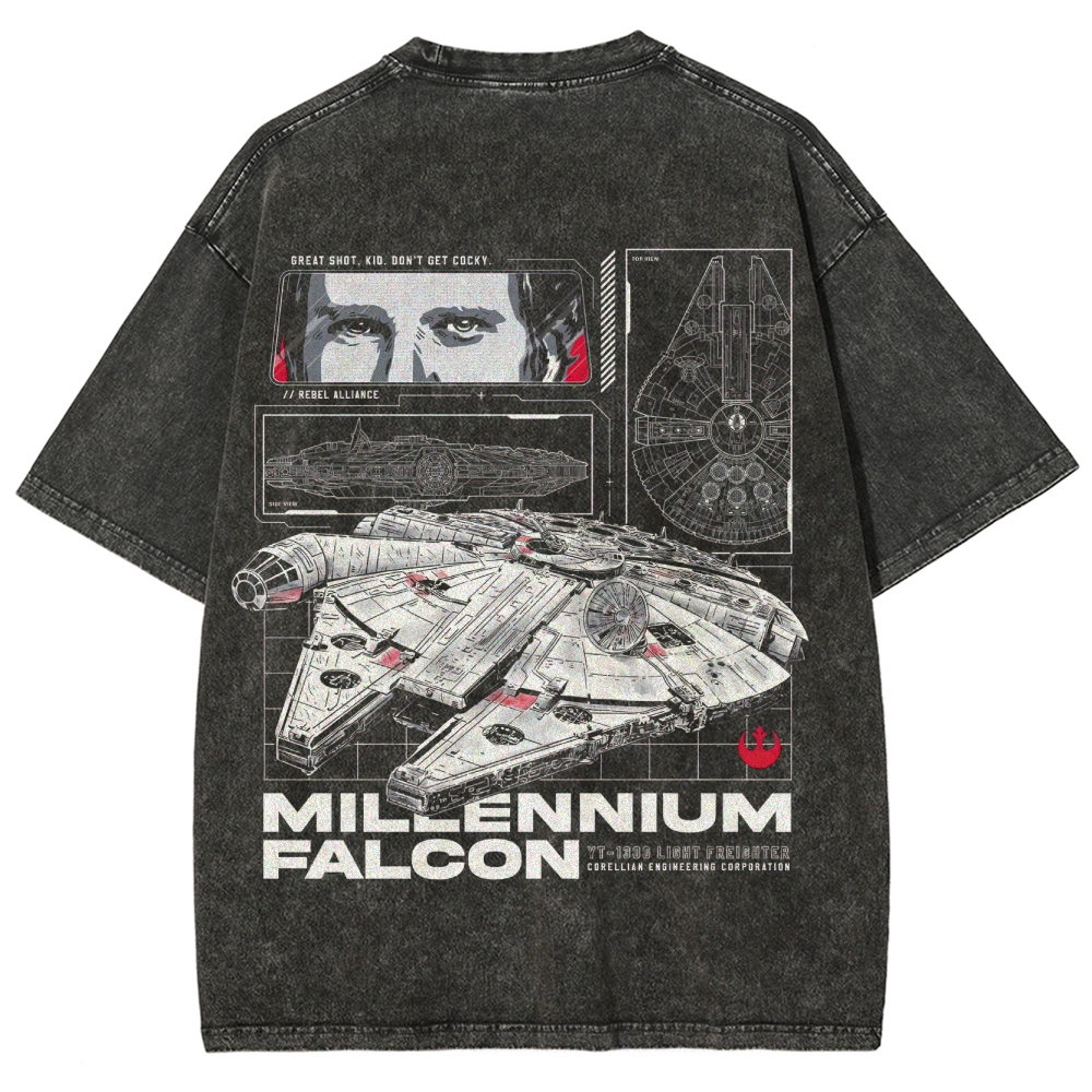 Millennium Falcon Light Freighter Blueprint Washed T-Shirt