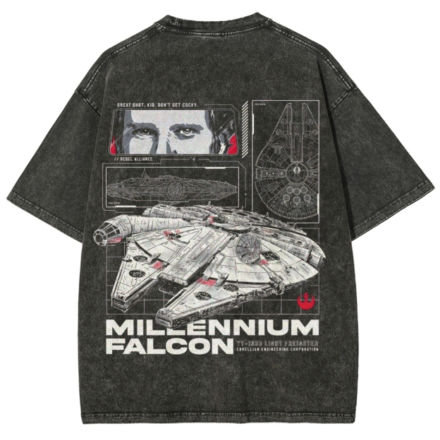 Millennium Falcon Light Freighter Blueprint Washed T-Shirt