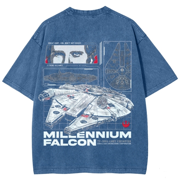 Millennium Falcon Light Freighter Blueprint Washed T-Shirt