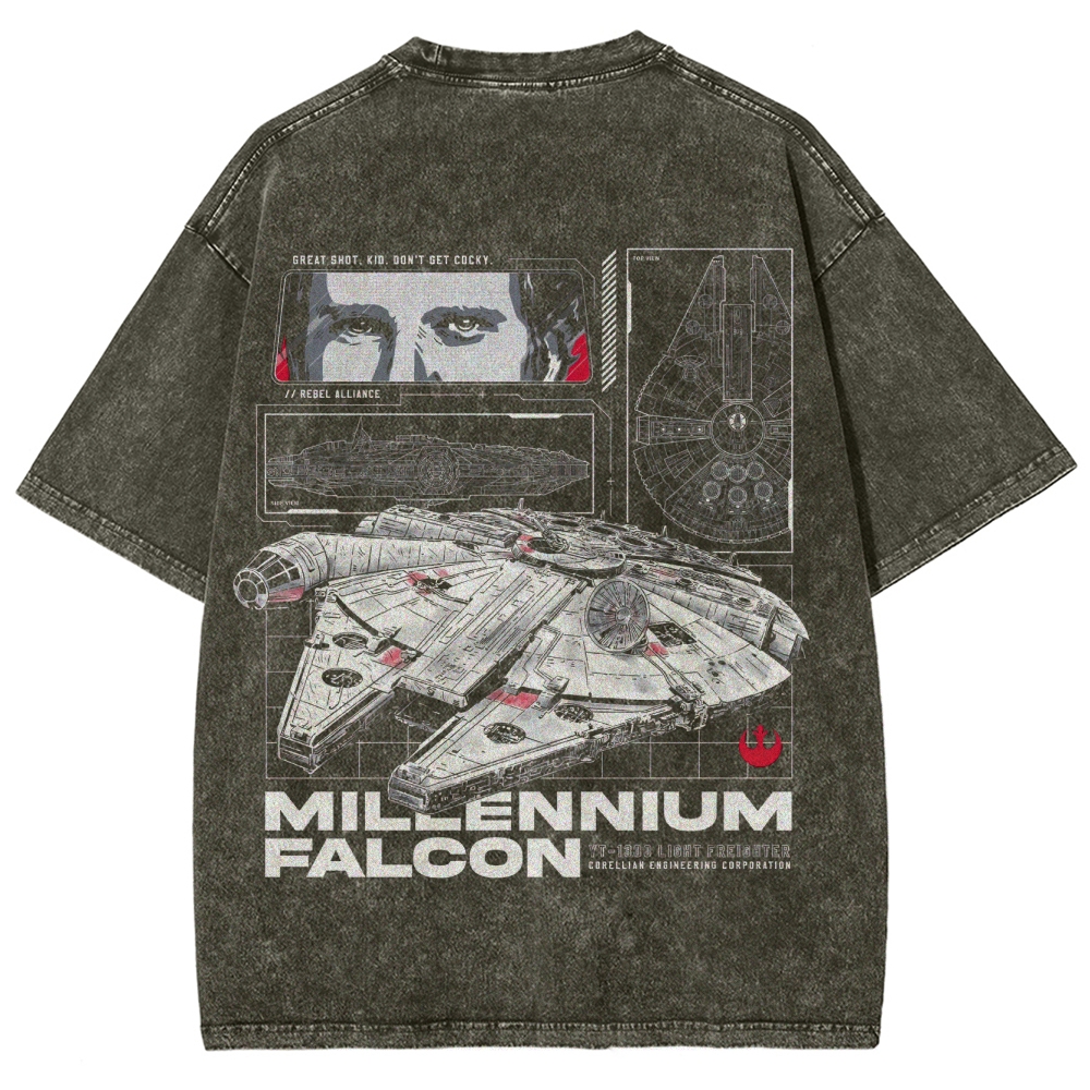 Millennium Falcon Light Freighter Blueprint Washed T-Shirt