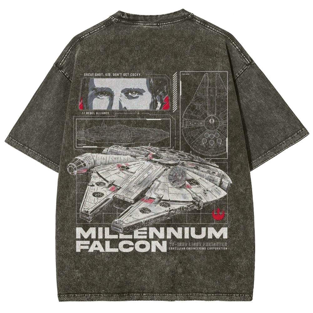 Millennium Falcon Light Freighter Blueprint Washed T-Shirt