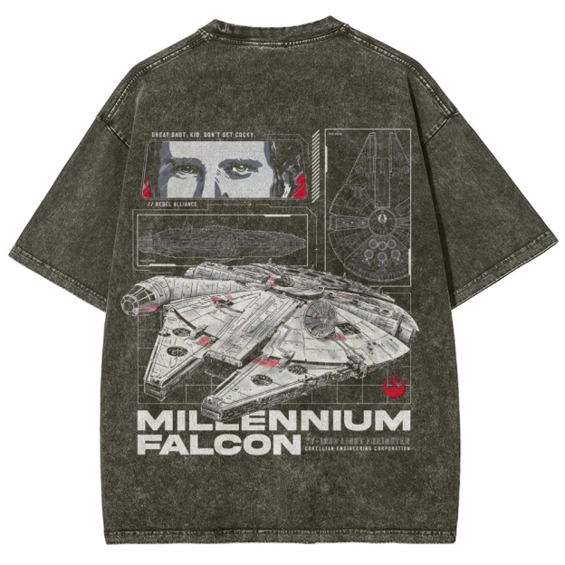 Millennium Falcon Light Freighter Blueprint Washed T-Shirt
