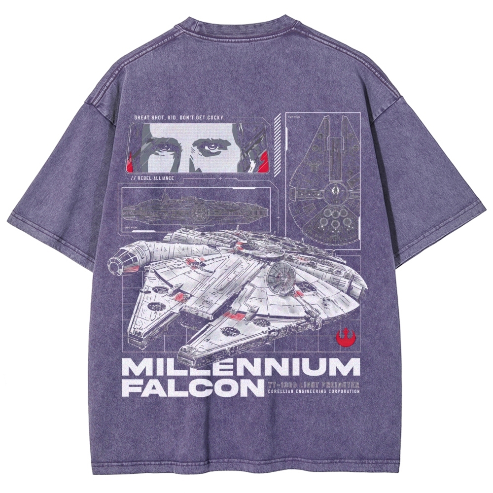 Millennium Falcon Light Freighter Blueprint Washed T-Shirt