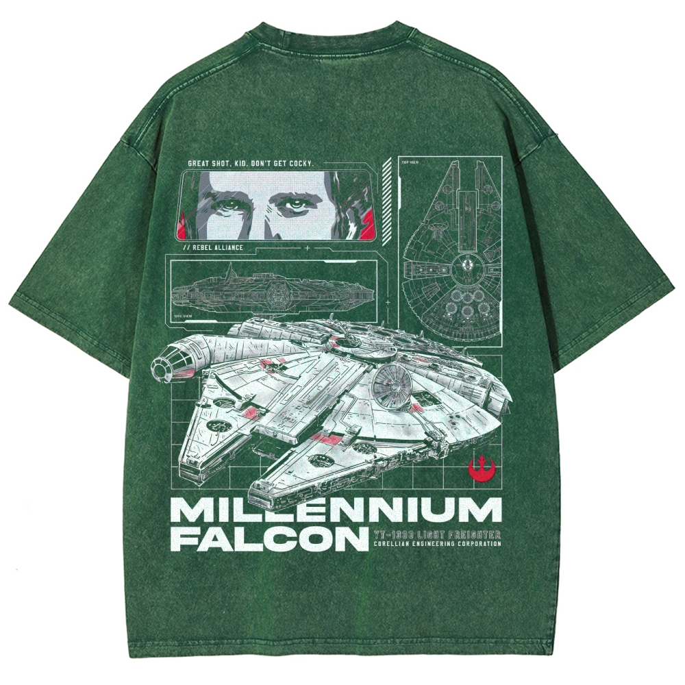Millennium Falcon Light Freighter Blueprint Washed T-Shirt