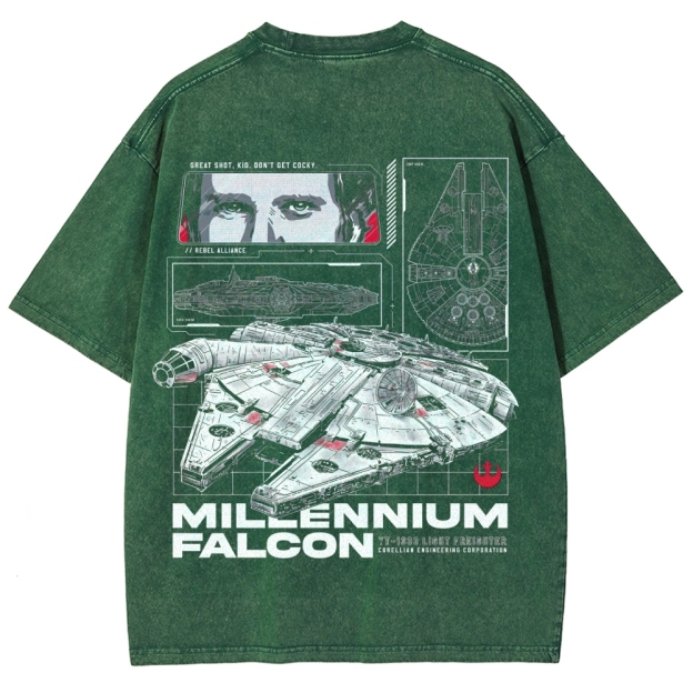 Millennium Falcon Light Freighter Blueprint Washed T-Shirt