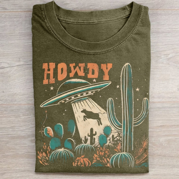 Howdy Western Cow UFO Washed Tee 