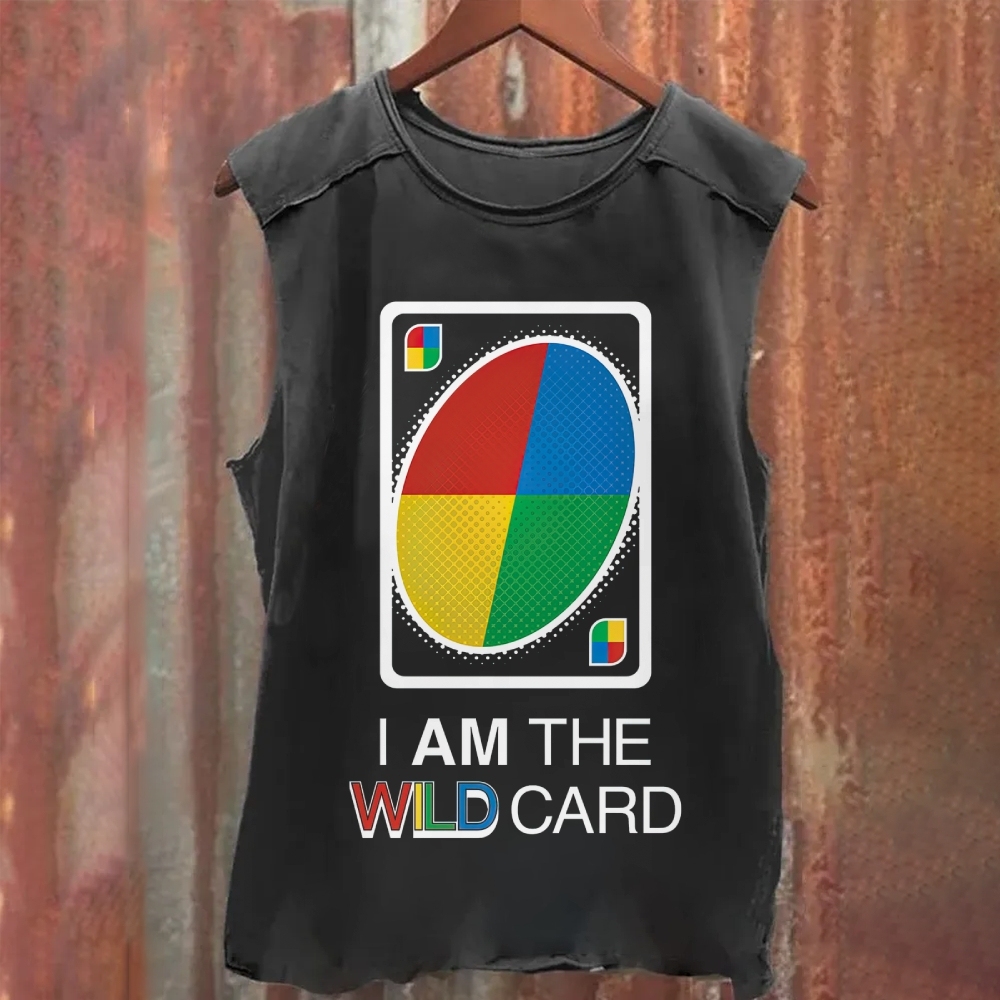Colorful Wild Card Graphic Funny Statement Washed Tank Top
