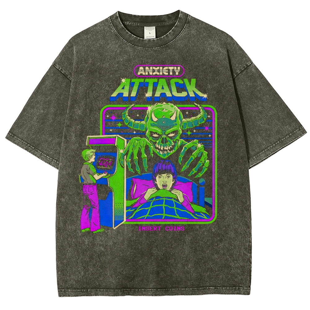 Retro Arcade Anxiety Monster Graphic Washed T-Shirt 