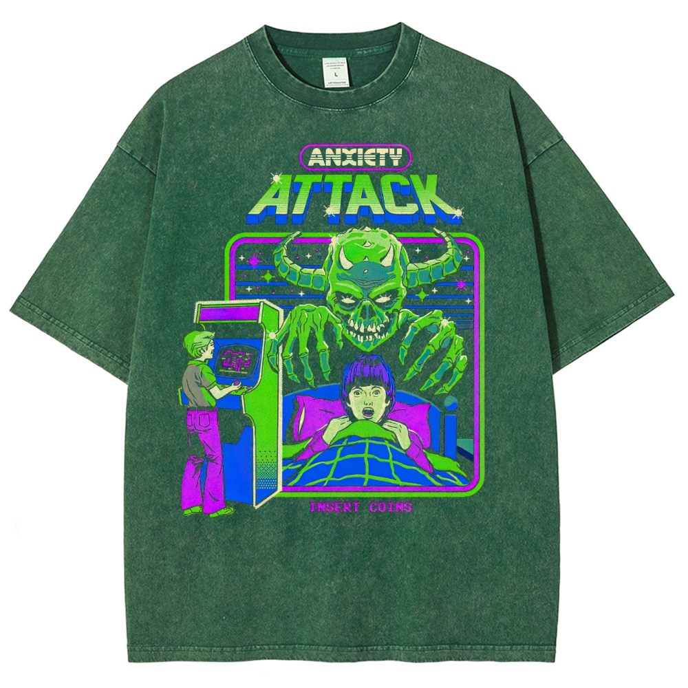 Retro Arcade Anxiety Monster Graphic Washed T-Shirt 
