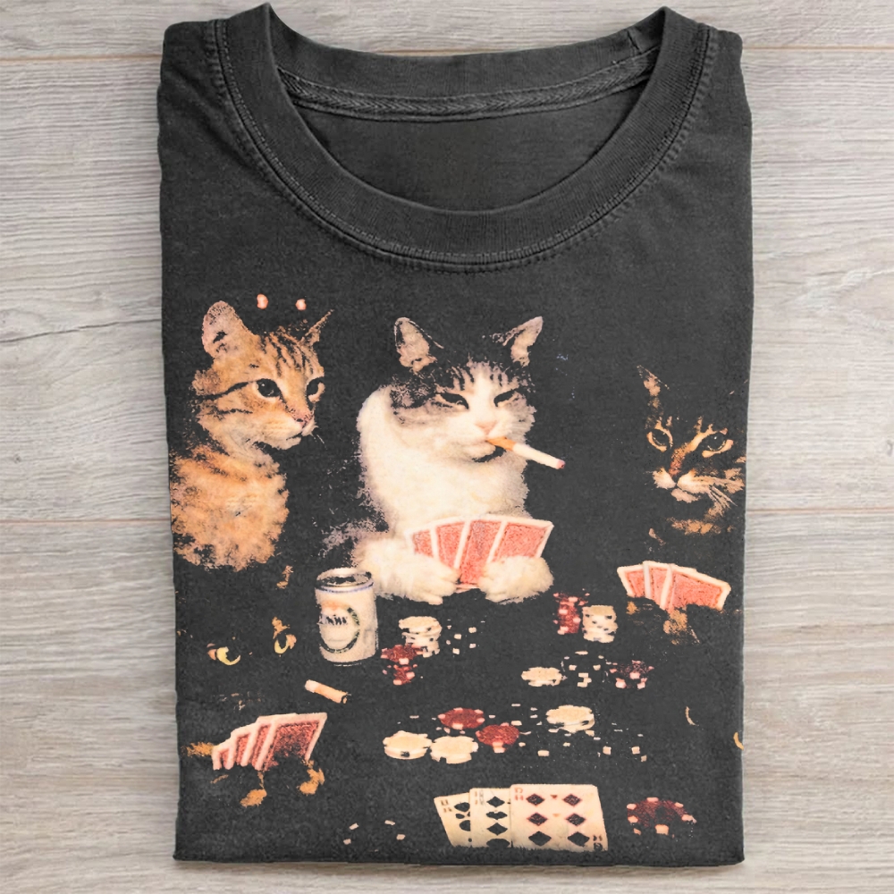 Poker Cats Vintage Graphic Washed Tee
