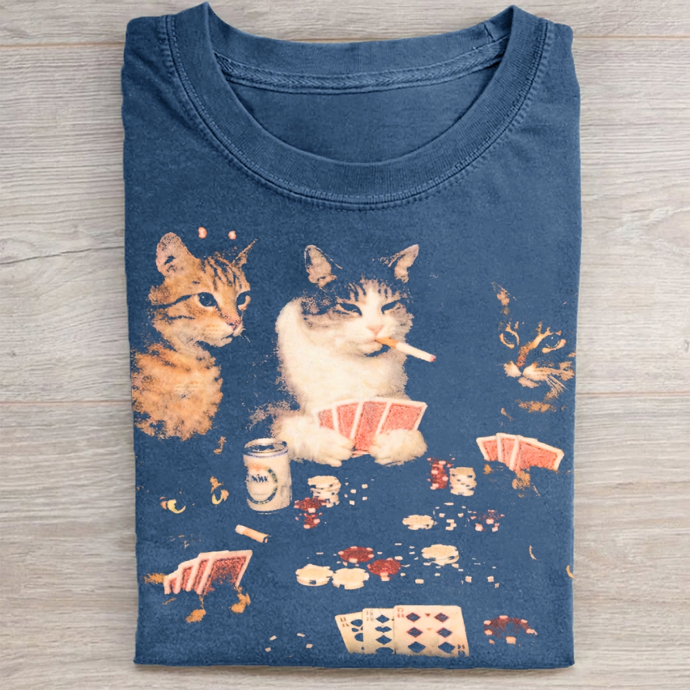 Poker Cats Vintage Graphic Washed Tee