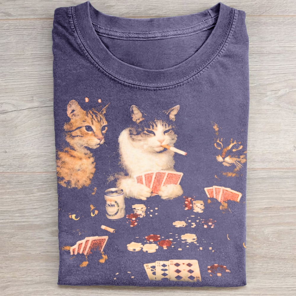 Poker Cats Vintage Graphic Washed Tee