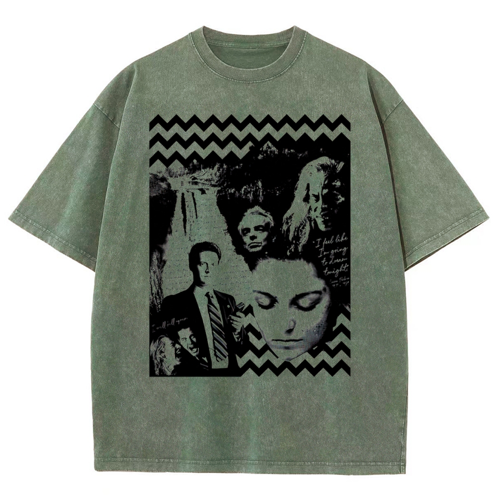 Surreal Dreamscape Collage Retro Graphic  Washed T-Shirt 