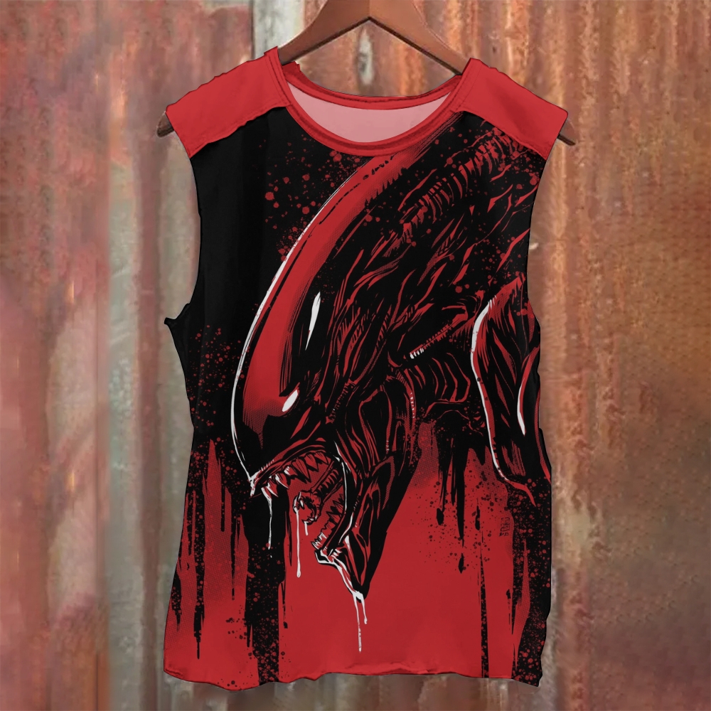 Aggressive Sci-Fi Monster Graphic Printed Tank Top 