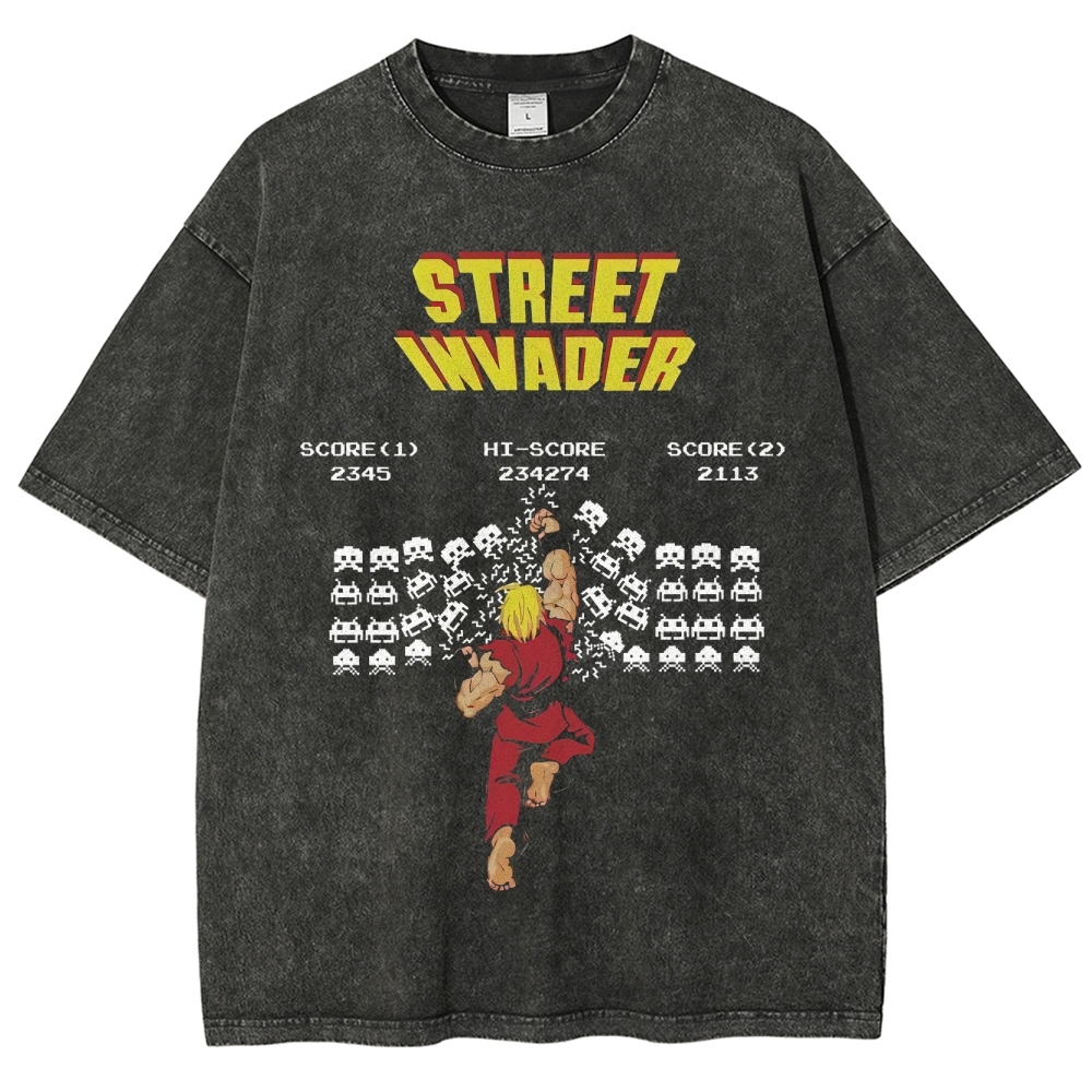 "Street Invader" Retro Arcade Fighter Duel Washed T-Shirt