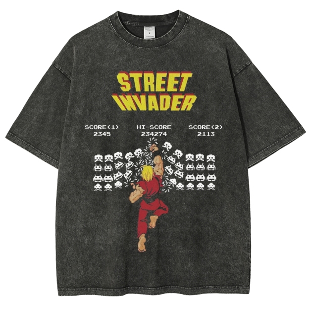 "Street Invader" Retro Arcade Fighter Duel Washed T-Shirt