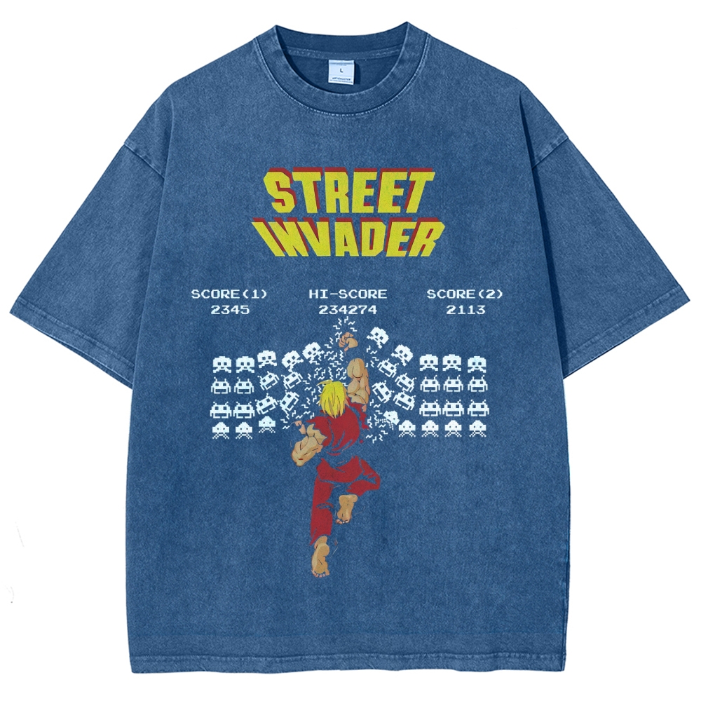 "Street Invader" Retro Arcade Fighter Duel Washed T-Shirt