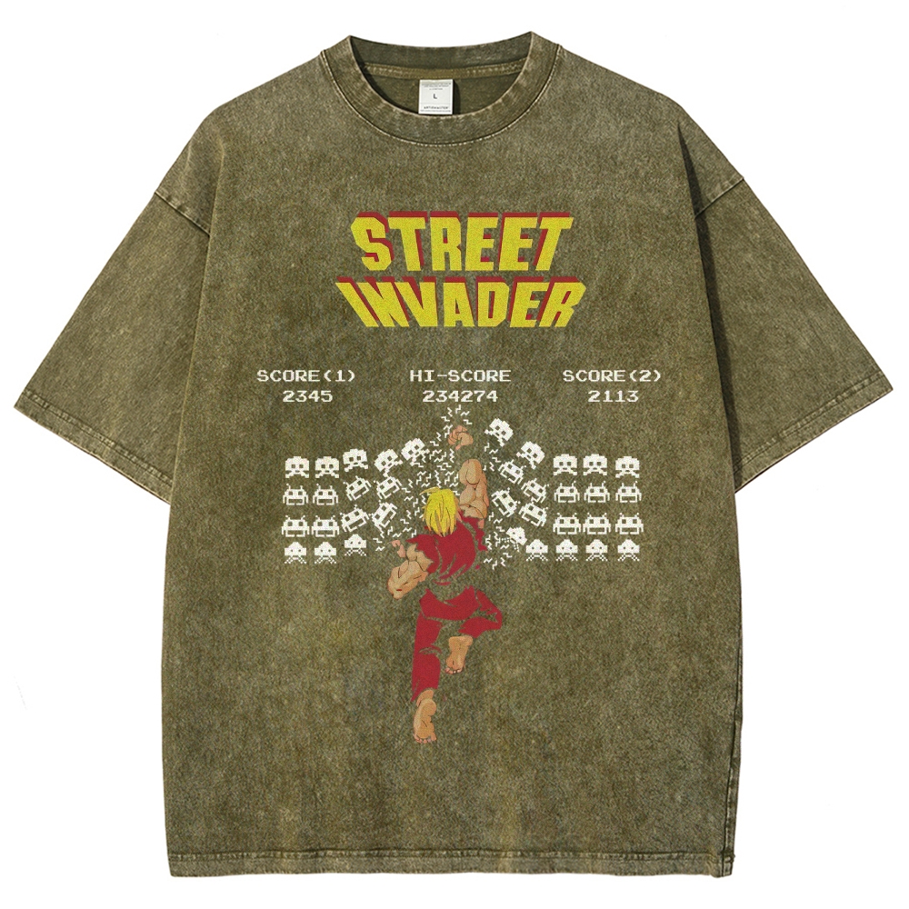 "Street Invader" Retro Arcade Fighter Duel Washed T-Shirt