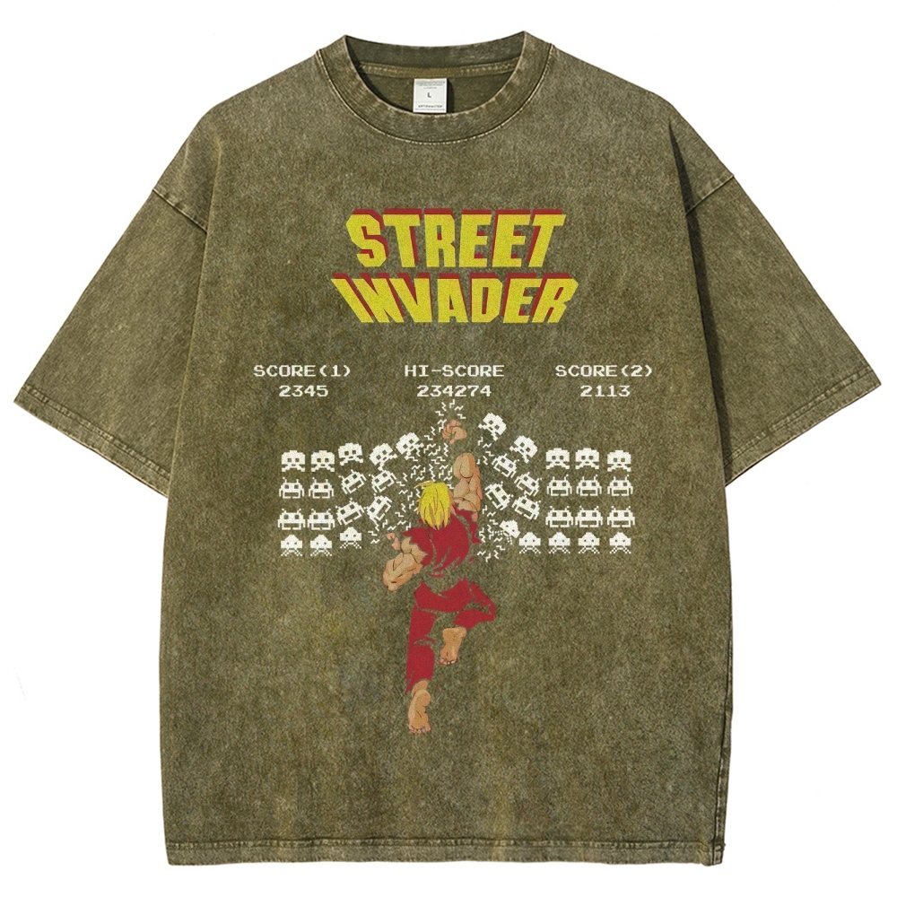 "Street Invader" Retro Arcade Fighter Duel Washed T-Shirt