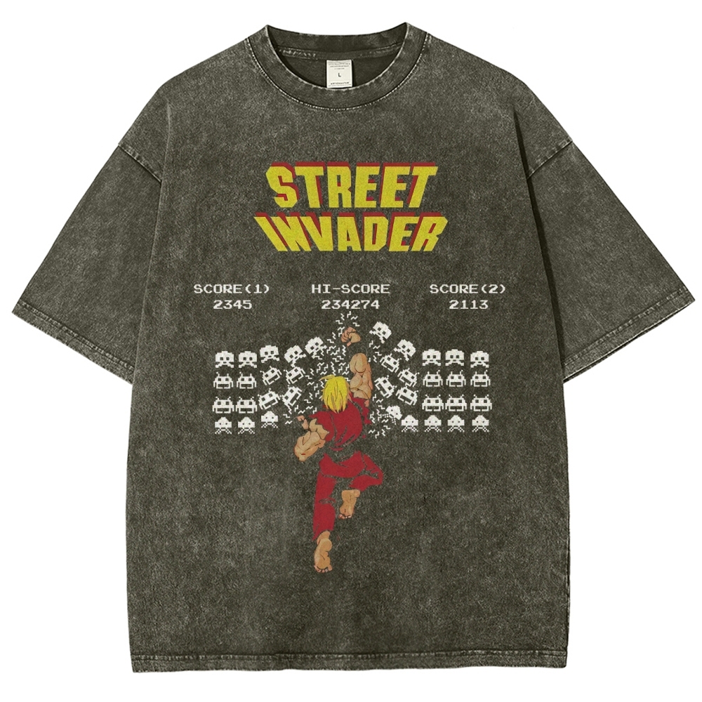 "Street Invader" Retro Arcade Fighter Duel Washed T-Shirt