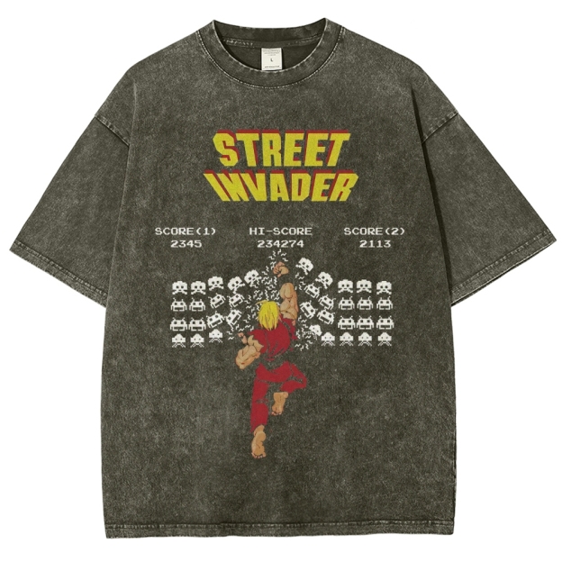 "Street Invader" Retro Arcade Fighter Duel Washed T-Shirt