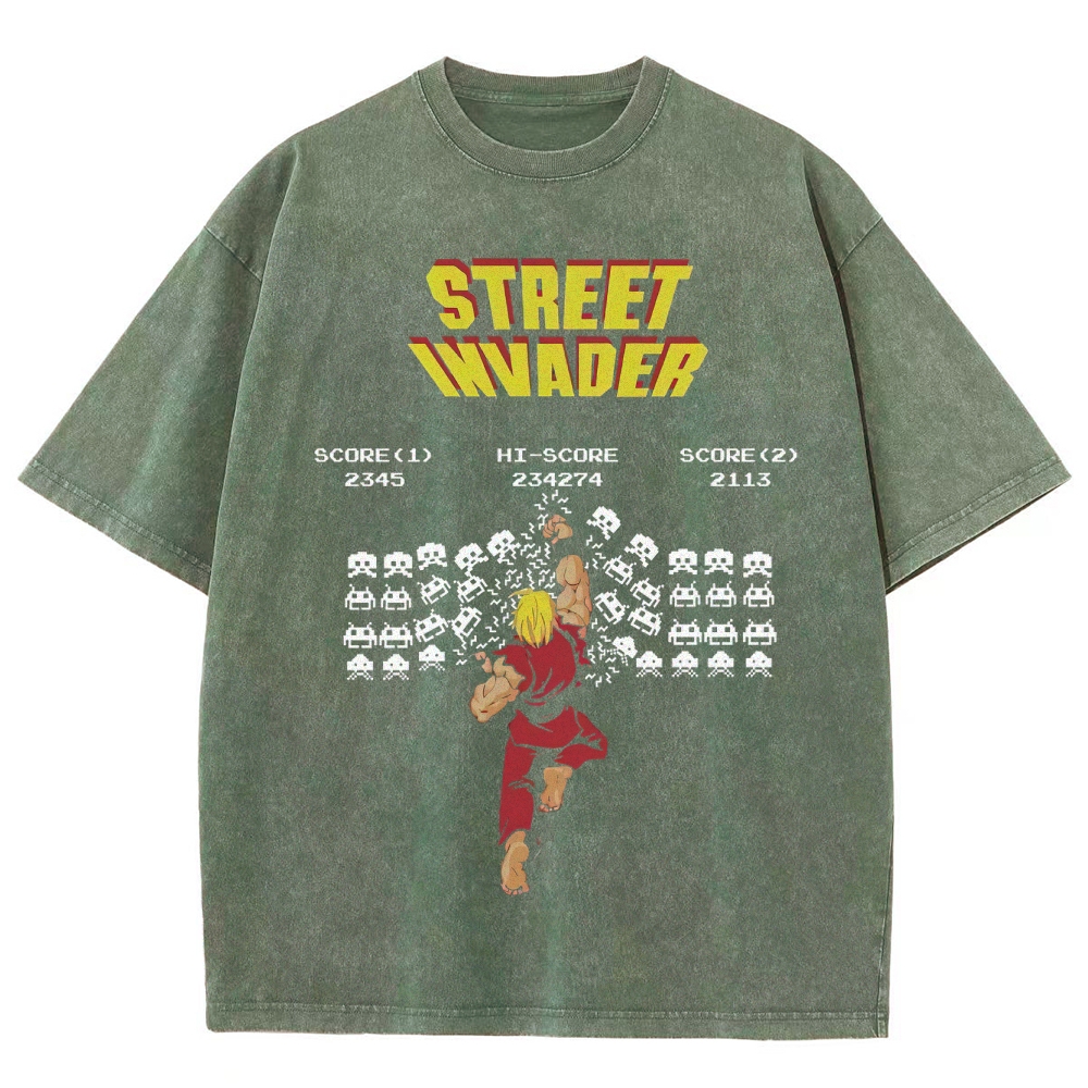"Street Invader" Retro Arcade Fighter Duel Washed T-Shirt