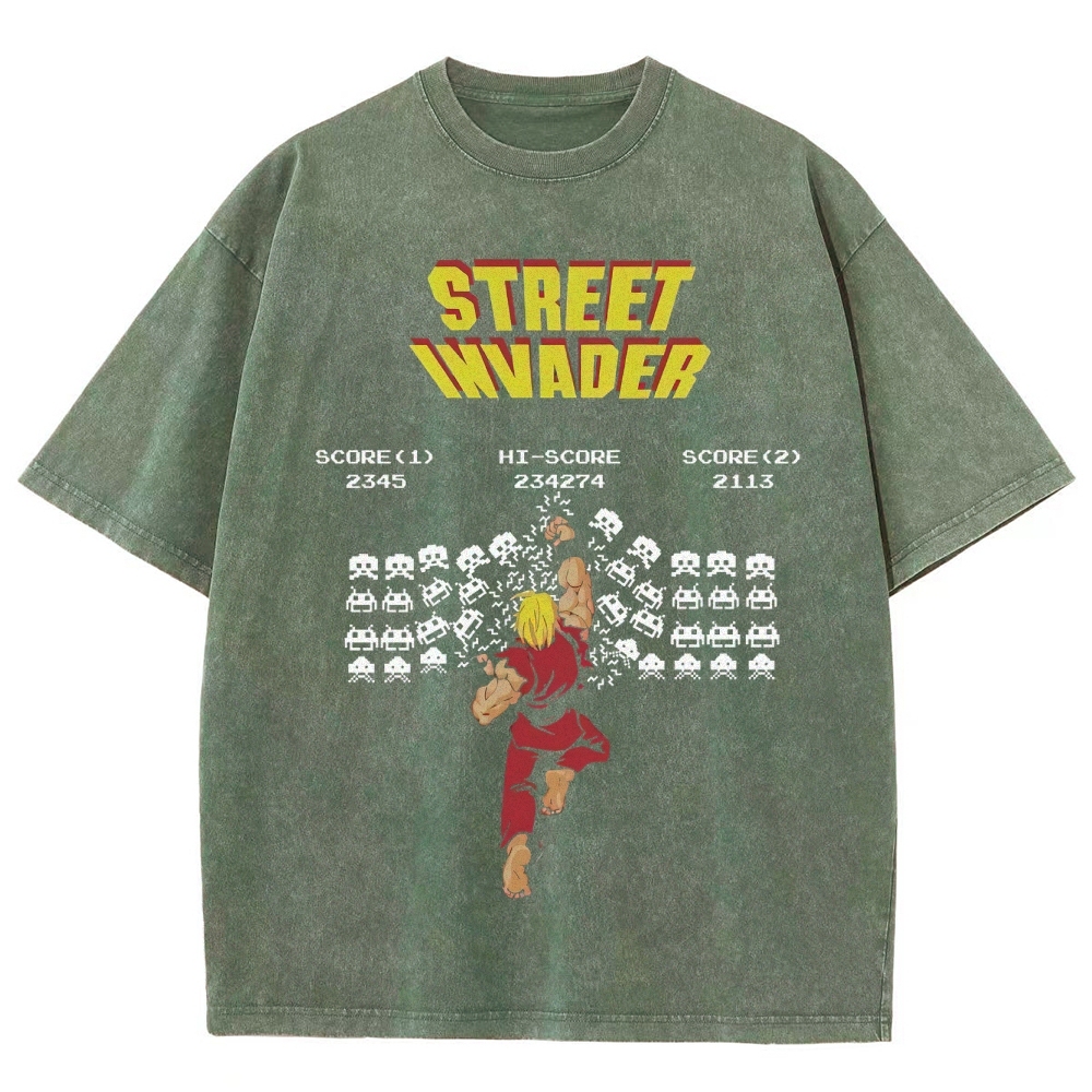 "Street Invader" Retro Arcade Fighter Duel Washed T-Shirt