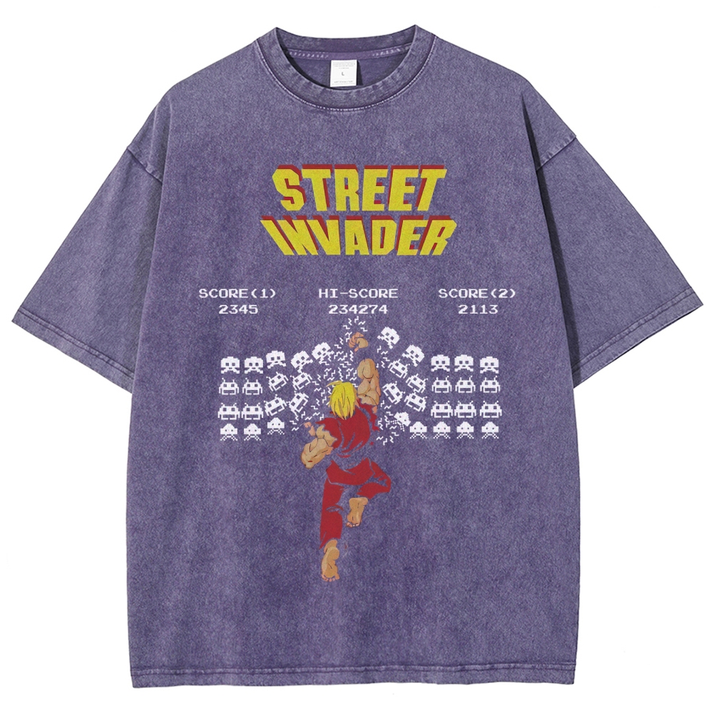 "Street Invader" Retro Arcade Fighter Duel Washed T-Shirt
