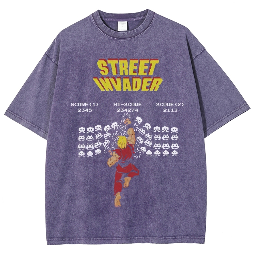 "Street Invader" Retro Arcade Fighter Duel Washed T-Shirt