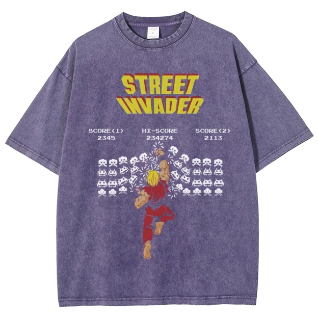 "Street Invader" Retro Arcade Fighter Duel Washed T-Shirt