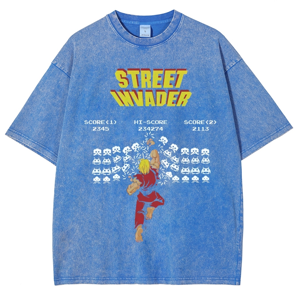"Street Invader" Retro Arcade Fighter Duel Washed T-Shirt