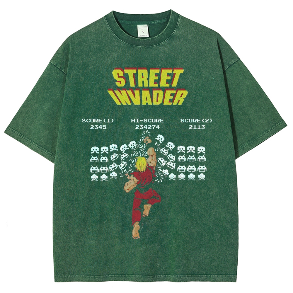 "Street Invader" Retro Arcade Fighter Duel Washed T-Shirt