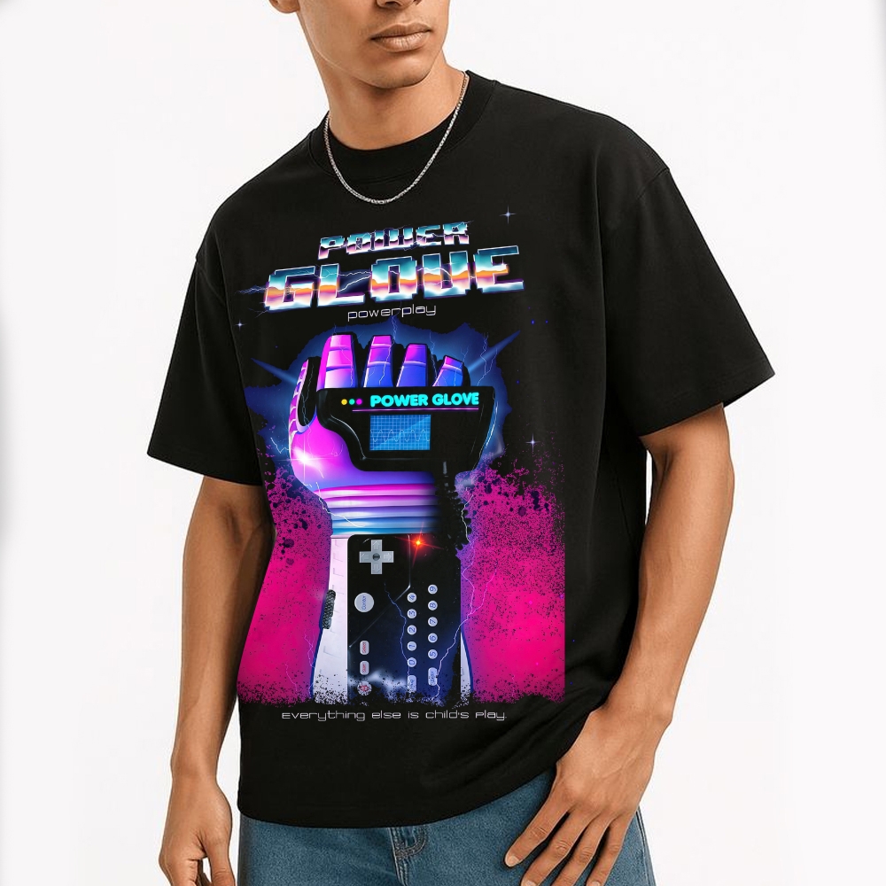 Retro Gaming Power Glove Graphic Cotton T-shirt