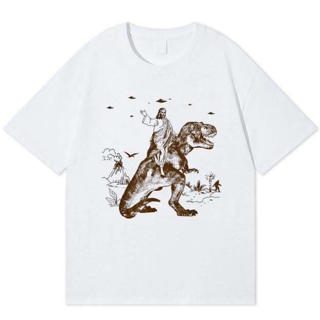 Jesus Rides a Dinosaur Cotton T-shirt